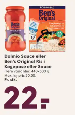 SPAR Dolmio Sauce eller Ben's Original Ris i Kogepose eller Sauce tilbud