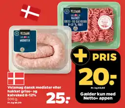 Netto Velsmag dansk medister eller hakket grise- og kalvekød 8-12% tilbud