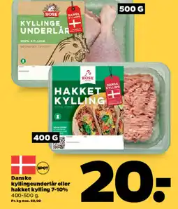 Netto Danske kyllingeunderlår eller hakket kylling 7-10% tilbud