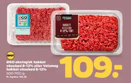 Netto ØGO økologisk hakket oksekød 8-12% eller velsmag hakket oksekød 8-12% tilbud