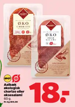 Netto Aalbæk økologisk chorizo eller oksesalami tilbud