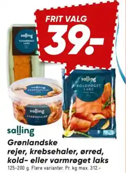 Bilka SALLING Grønlandske rejer, krebsehaler, ørred, kold- eller varmrøget laks tilbud
