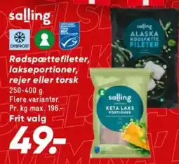 Bilka SALLING Rødspættefileter, lakseportioner, rejer eller torsk tilbud