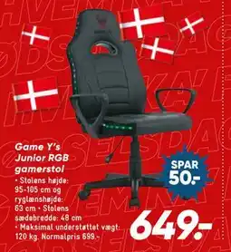 Bilka Game Y’s Junior RGB gamerstol, DKK 649 tilbud