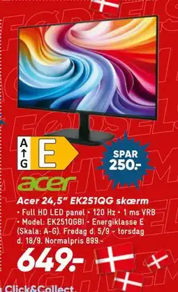 Bilka Acer 24,5” EK251QG skærm, DKK 649 tilbud