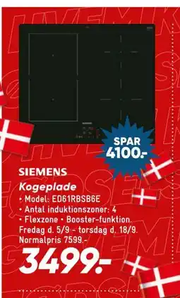 Bilka SIEMENS Kogeplade, DKK 3499 tilbud