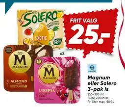 Bilka Magnum eller Solero 3 pak is, DKK 25 tilbud