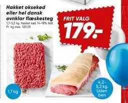 Bilka Hakket oksekød eller hel dansk ovnklar flæskesteg, DKK 179 tilbud