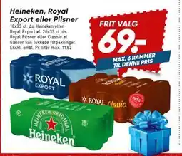 Bilka Heineken, Royal Export eller Pilsner, DKK 69 tilbud