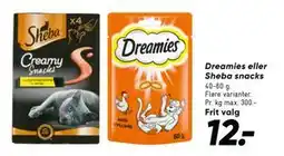 Bilka Dreamies eller Sheba snacks, DKK 12 tilbud