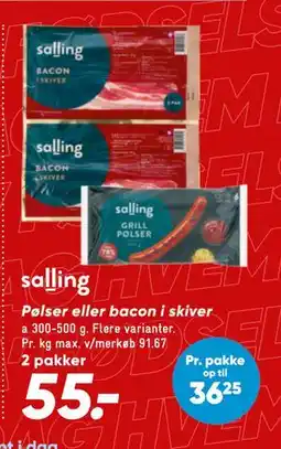 Bilka Pølser eller bacon i skiver, DKK 55 tilbud