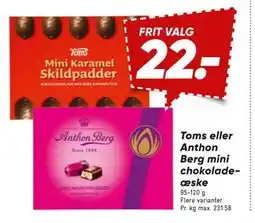 Bilka Toms eller Anthon Berg mini chokoladeæske, DKK 22 tilbud