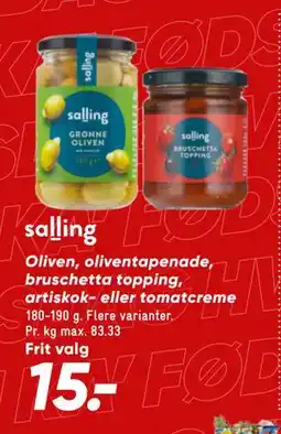 Bilka Oliven, oliventapenade, bruschetta topping, artiskok- eller tomatcreme, DKK 15 tilbud