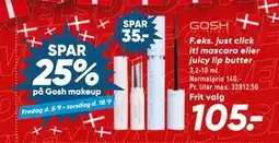 Bilka just click it! mascara eller juicy lip butter, DKK 105 tilbud