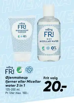Bilka Øjenmakeup fjerner eller Micellar water 3 in 1, DKK 20 tilbud