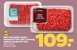 Netto ØGO økologisk hakket oksekød 8-12% eller Velsmag hakket oksekød 8-12%, DKK 109 tilbud