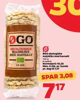 Netto ØGO økologiske majskiks med havsalt, DKK 7.17 tilbud
