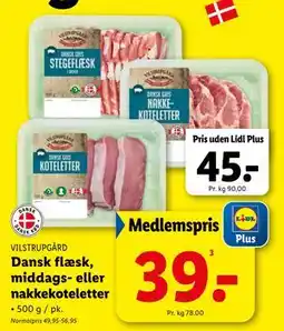 Lidl Dansk flæsk, middags- eller nakkekoteletter, DKK 45, App-pris tilbud