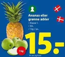 Lidl Ananas eller grønne æbler, DKK 15 tilbud