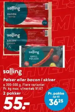 Bilka SALLING Polser eller bacon i skiver tilbud
