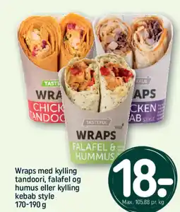 REMA 1000 Wraps med kylling tandoori, falafel og humus eller kylling kebab style tilbud
