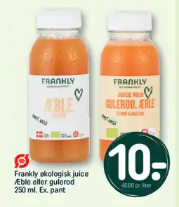 REMA 1000 Frankly økologisk juice Æble eller gulerod Ex. pant tilbud