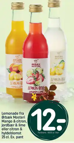 REMA 1000 Lemonade fra Ørbæk Mosteri Mango & citron, jordbær & lime eller citron & hyldeblomst tilbud