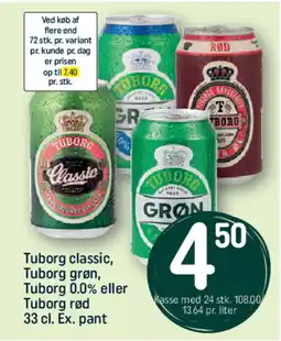 REMA 1000 Tuborg classic, Tuborg grøn, Tuborg 0.0% eller Tuborg rød Ex. pant tilbud