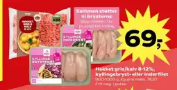 Kvickly Hakket gris/kalv 8-12%, kyllingebryst- eller inderfilet tilbud