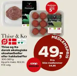 Kvickly Thise og Ko dansk økologiske oksekødboller eller hakkebøffer tilbud