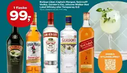 Kvickly Baileys Likør, Captain Morgan, Smirnoff Vodka, Gordon's Gin, Johnnie Walker Red Label Whisky eller Tanqueray O.O tilbud
