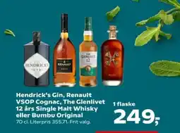 Kvickly Hendrick's Gin, Renault VSOP Cognac, The Glenlivet 1 flaske 12 års Single Malt Whisky eller Bumbu Original tilbud