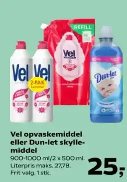 Kvickly Vel opvaskemiddel eller Dun-let skylle- middel tilbud