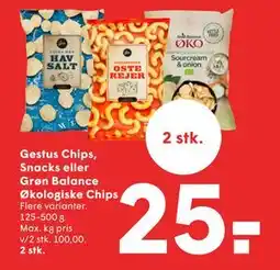 SPAR Gestus Chips, Snacks eller Grøn Balance Økologiske Chips, DKK 25 tilbud