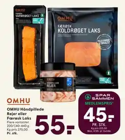 SPAR OMHU Håndpillede Rejer eller Færøsk Laks, DKK 55, App-pris tilbud