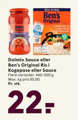 SPAR Dolmio Sauce eller Ben’s Original Ris i Kogepose eller Sauce, DKK 22 tilbud