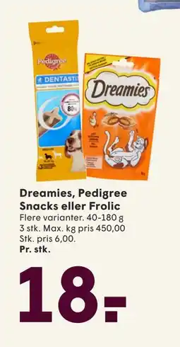 SPAR Dreamies, Pedigree Snacks eller Frolic, DKK 18 tilbud