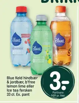 REMA 1000 Blue Keld hindbær & jordbær, b'free lemon lime eller Ice tea fersken 33 cl. Ex. pant, DKK 3 tilbud