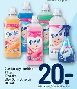 REMA 1000 Dun-let skyllemiddel 1 liter 37 vaske eller Dun-let spray 300 ml, DKK 20 tilbud