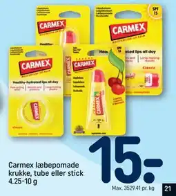 REMA 1000 Carmex læbepomade krukke, tube eller stick 4.25-10 g, DKK 15 tilbud