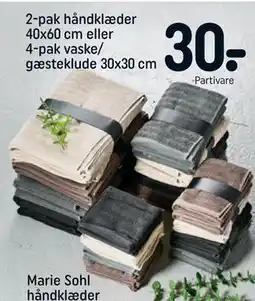 REMA 1000 2-pak håndklæder 40x60 cm eller 4-pak vaske/ gæsteklude 30x30 cm, DKK 30 tilbud