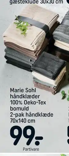 REMA 1000 Marie Sohl håndklæder 100% Oeko-Tex bomuld 2-pak håndklæde 70x140 cm, DKK 99 tilbud