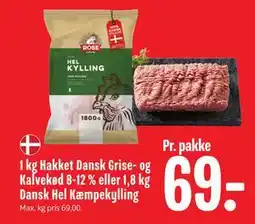 Min Købmand 1 kg Hakket Dansk Grise- og Kalvekød 8-12 % eller 1,8 kg Dansk Hel Kæmpekylling, DKK 69 tilbud