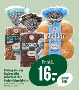 Min Købmand Kohberg Velsmag Rugbrød eller Hvedebrød eller Gestus Gulerodsboller, DKK 16 tilbud