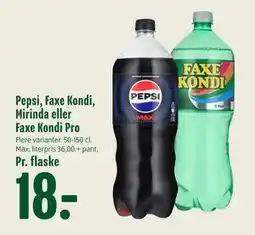 Min Købmand Pepsi, Faxe Kondi, Mirinda eller Faxe Kondi Pro, DKK 18 tilbud