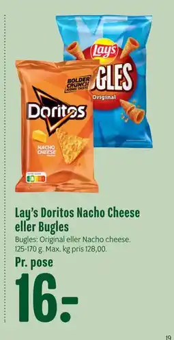 Min Købmand Lay’s Doritos Nacho Cheese eller Bugles, DKK 16 tilbud
