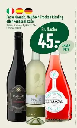 Min Købmand Passo Grande, Maybach Trocken Riesling eller Peñascal Rosé, DKK 45 tilbud