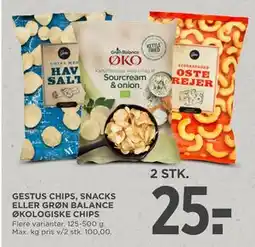 MENY GESTUS CHIPS, SNACKS ELLER GRØN BALANCE ØKOLOGISKE CHIPS, DKK 25 tilbud