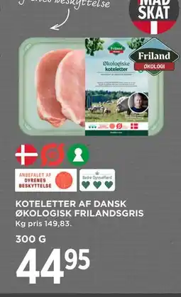 MENY KOTELETTER AF DANSK ØKOLOGISK FRILANDSGRIS, DKK 44.95 tilbud