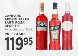 MENY CAMPARI, APEROL ELLER SARTI ROSA APERITIF, DKK 119.95 tilbud